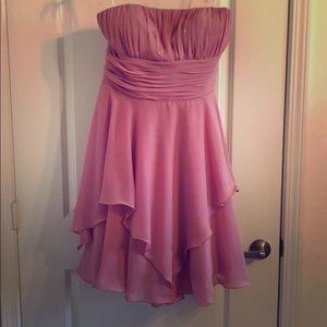 Rose Pink Strapless Dress Bridesmaid Prom Ruffle